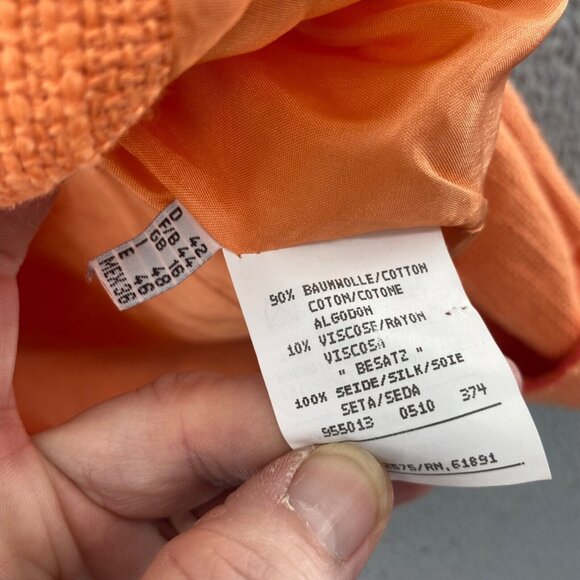 Apriori Blazer Womens 42 Orange Tweed Frayed Ribbon Button Up Office Career Work - Picture 7 of 10